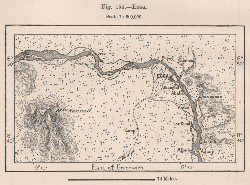Egga. Nigeria. Niger river. Katcha. Mounts Rennell 1885 old antique map chart